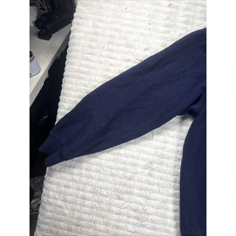Orvis Vintage 100% Wool T Snap Sweater L‎ Leather Elbow Patch Pullover Blue